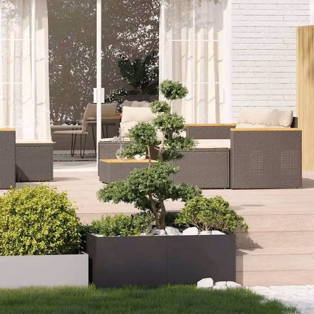 Berkfield Home Steel Tub Planter, Black, W: 100 cm, D: 100 cm, H: 40 cm