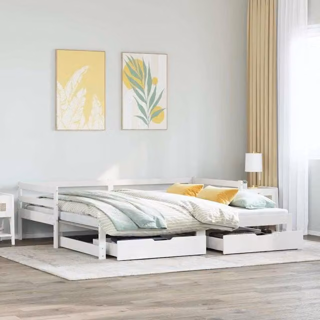 Berkfield Home White Solid Wood Daybed with Trundle and Drawers, W/D/H: 80 x 200 cm – 1