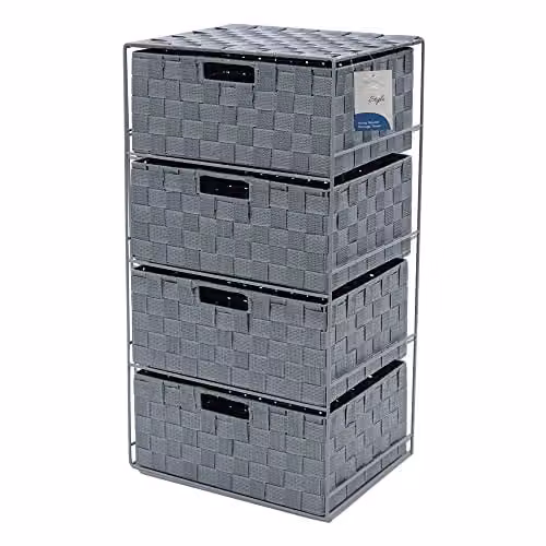 JVL Vichy 4 Drawer Wide Nylon Storage Tower in Grey – 1