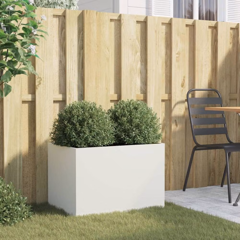 Berkfield Home Steel Planter Tub, White, W: 62 cm, D: 40 cm, H: 39 cm – 3