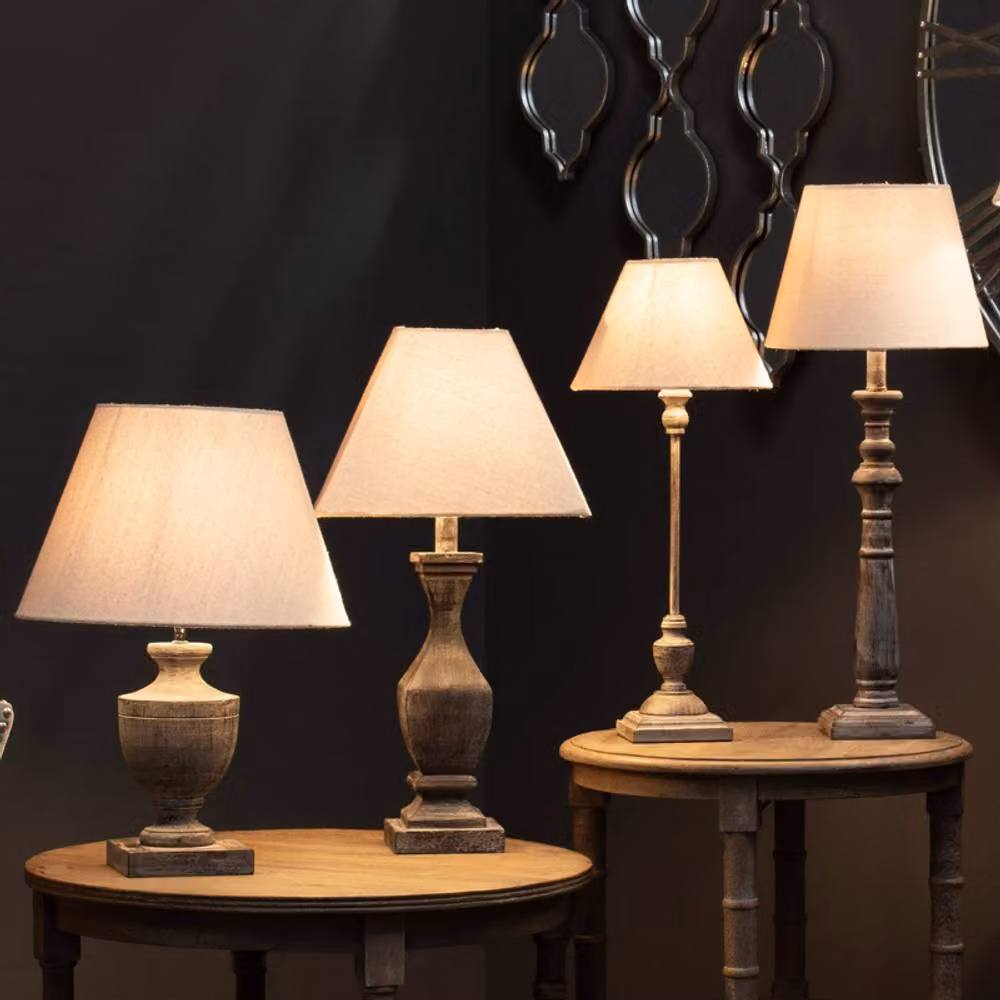 Lemon Pavilion Furniture and Decor Incia Fluted Wooden Table Lamp in Brown with Fabric Shade, W: 12 cm, D: 12 cm, H: 53 cm – 4