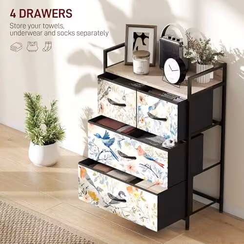 HOMCOM Modern White Fabric Chest of Drawers with 4 Drawers for Bedroom or Living Room – 3