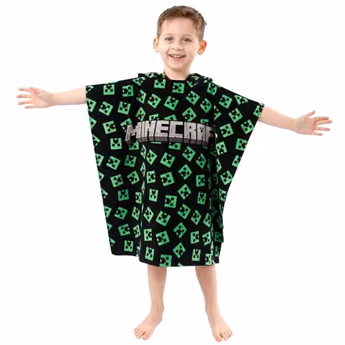 Minecraft Hooded Poncho Towel for Kids in Black and Green – 2