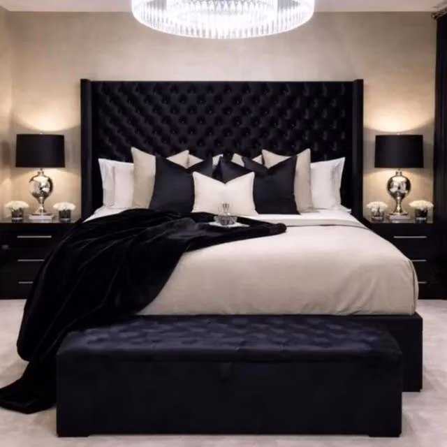 HOB Furniture Chelsea Wing Divan Bed in Navy Blue Chenille Fabric, King Size (W/D/H: 180 x 200 cm)