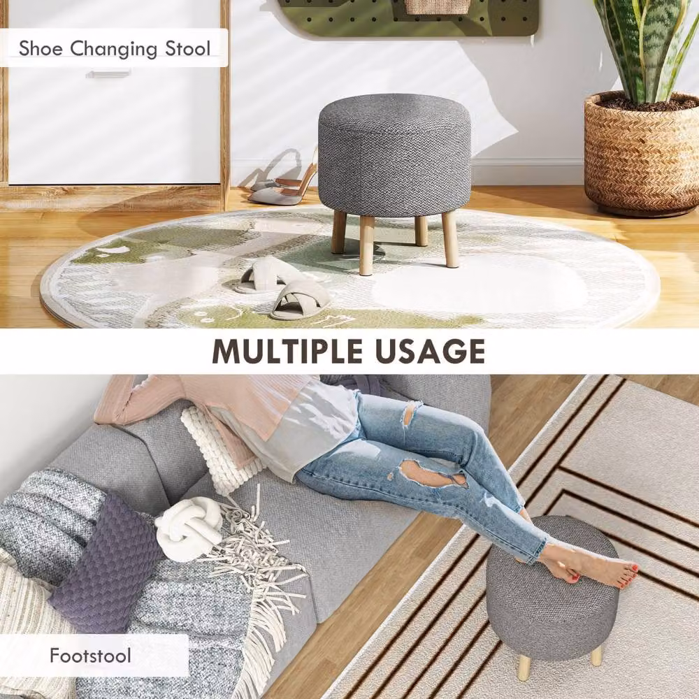 Wyld Haus Roli Round Storage Ottoman in Light Grey Linen Look, W/D/H: 40 x 40 x 39 cm – 6