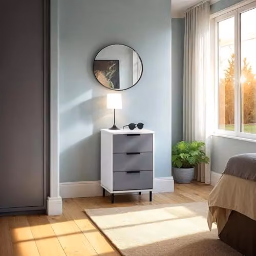 Seconique Madrid 3 Drawer Bedside Table in Grey and White Gloss – 7