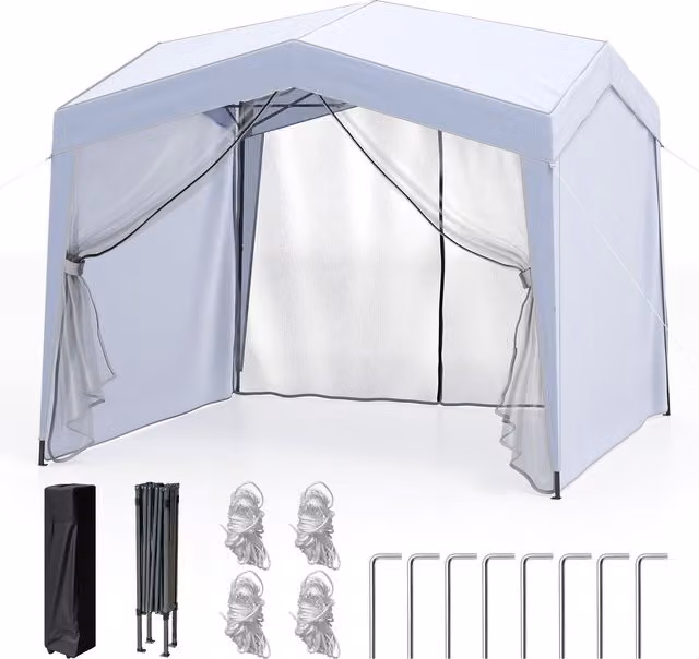 Gymax White Pop Up Canopy Tent Folding Garden Gazebo W: 302 cm, D: 302 cm, H: 265 cm – 1