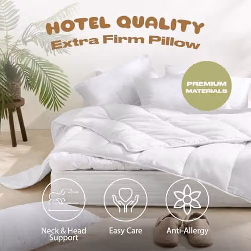 OHS Hotel Side Sleeper Box Pillow with Extra Firm Support and 100% Cotton Cover, White, W: 60 cm, D: 40 cm, H: 11 cm – 2