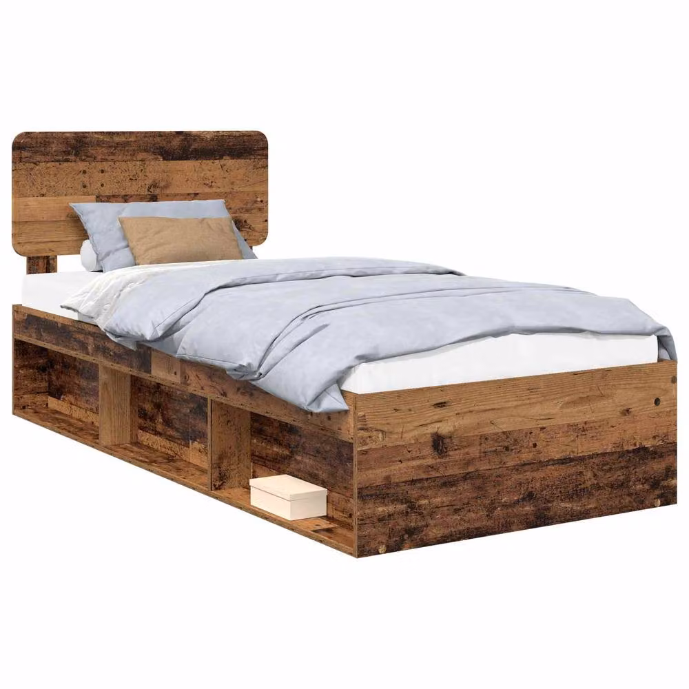 Berkfield Home Bed Frame with Headboard in Old Wood Brown, Solid Pine and MDF, W: 75 cm, L: 190 cm – 2