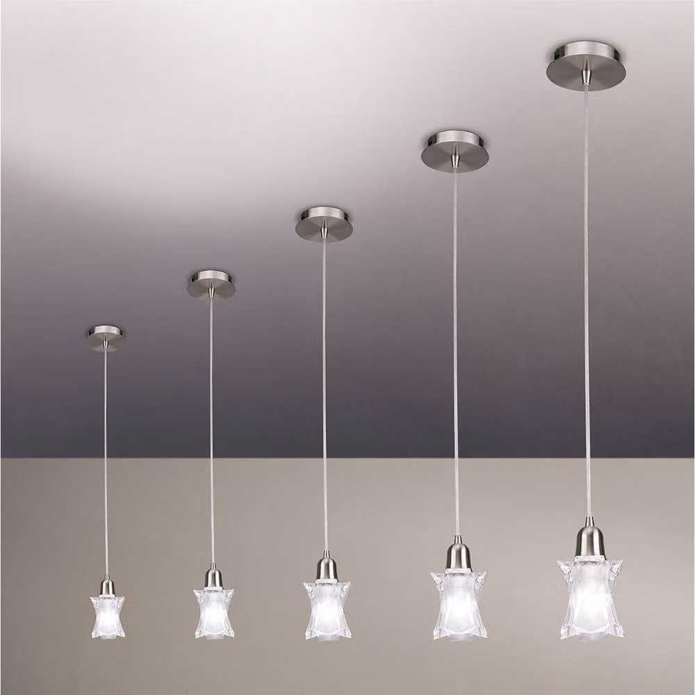 Netlighting Alaska Square Pendant Light in Grey and Satin Nickel with Glass Shade – 2