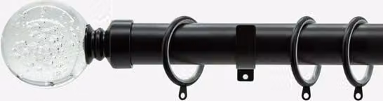 New Edge Blinds Matt Black 28mm Glass Bubbles Metal Curtain Pole in Jet Black, Width: 320 cm