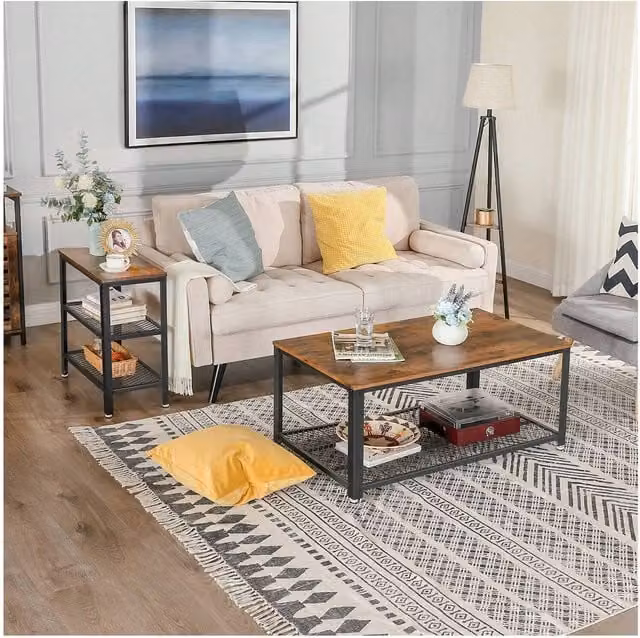 VASAGLE Industrial Side Table with 3 Shelves, Bronze and Brown, W/D/H: 60 x 30 x 60 cm