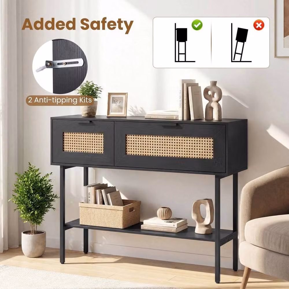 Kelvenix Black Rattan Boho Console Table – 5