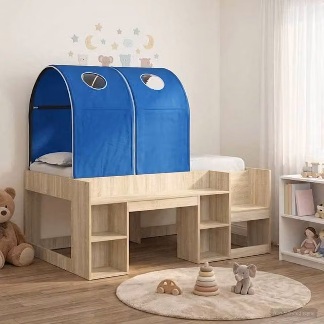 Berkfield Home 3-Piece Bed with Tunnel in Sonoma Oak and Blue Engineered Wood