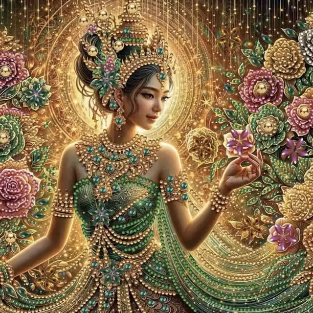 Syntego Floral Classic Thai Lady Diamond Art Painting Kit, Multicolour