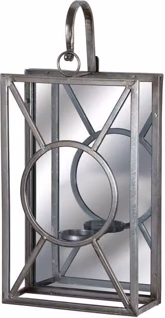 KDMK Antique Silver Rectangular Mirrored Tealight Holder