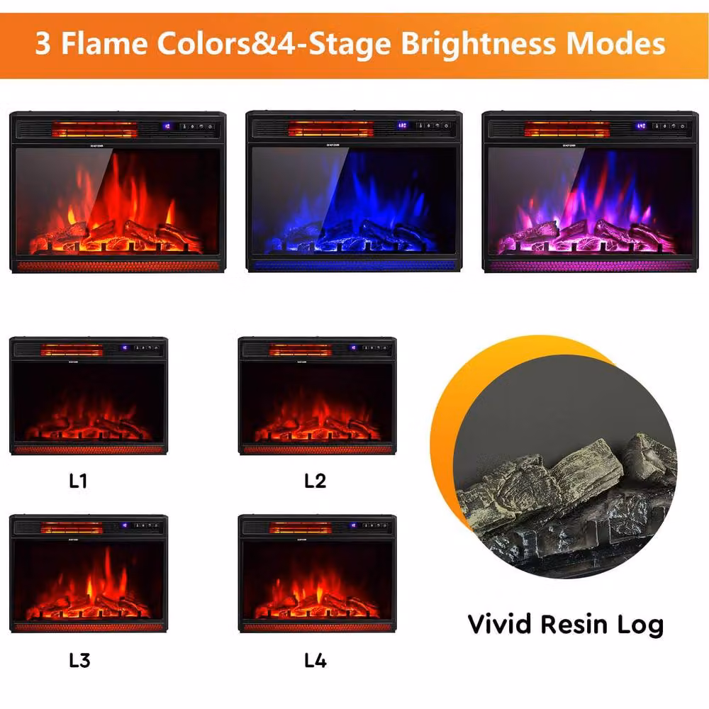 CASART Electric Fireplace Insert Infrared Heater with Remote Control, Black – 9