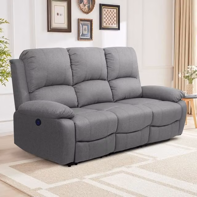 Comfy Living Fabric Electric Recliner Sofa Set in Light Grey, including 3 Seater Sofa, 2 Seater Sofa and Armchair