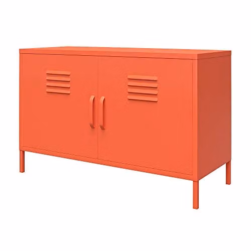 DHP Cache Orange Metal 2 Door Accent Cabinet with Internal Shelves W/D/H: 64 x 40 x 100 cm