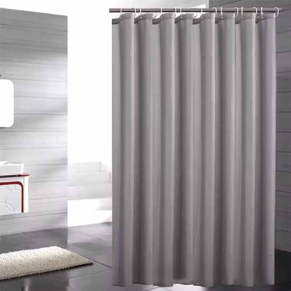 NESTLUNE Waterproof Grey Fabric Shower Curtain with Hooks, W/H: 180 x 180 cm – 4
