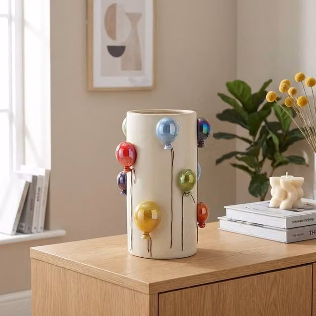 Garden Greatness Multicolour Smooth Curved Contemporary Balloon Ceramic Vase, H 26.0 cm x W 18.5 cm x D 18.5 cm