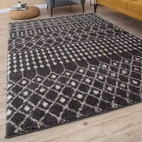 THE RUGS Moroccan Design Rectangular Rug in Grey and White, W/D/H: 60 x 110 x 1 cm – 1
