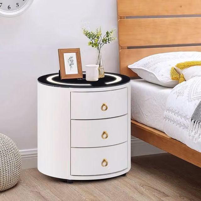 FLAVORA White 3 Drawer LED Bedside Table with Wireless Charging and Integrated Lighting