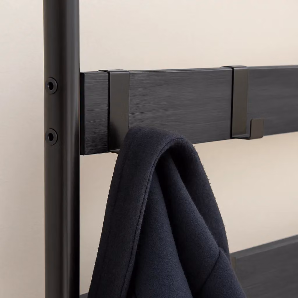 Harbour Housewares Industrial Hall Tree with Shoe Storage Bench and Coat Rack in Matt Black – 5