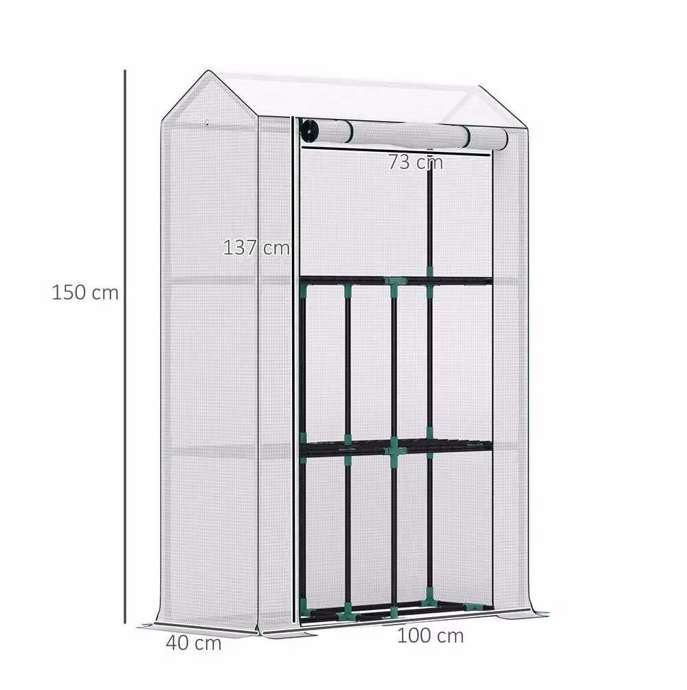 STILVORA 3 Shelf Greenhouse with Steel Frame, White, W/D/H: 100 x 40 x 150 cm – 4