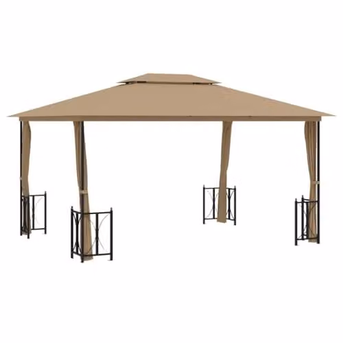 vidaXL Gazebo with Sidewalls and Double Roof, W: 4 m, D: 3 m, Beige – 1