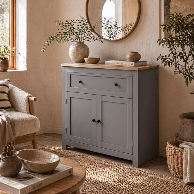 Wyld Haus Venisa Modern Grey and Oak Sideboard with Drawer and Double Doors – 1