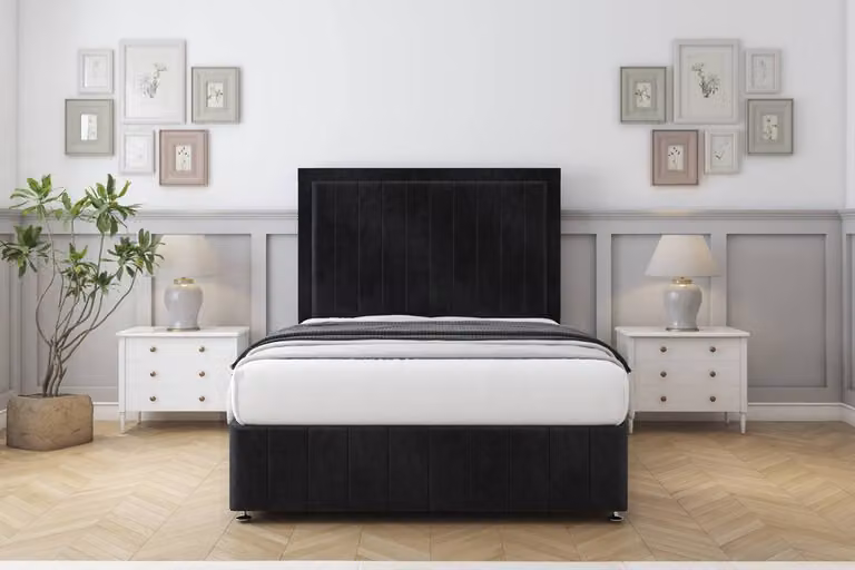 Sloomy Pemberton Naples Super King Divan Set with 26 inch Headboard and Footboard in Black Velvet