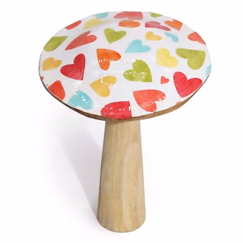 Serenityy Large Multicolour Wooden Mushroom Tabletop Ornament with Pastel Hearts – 1