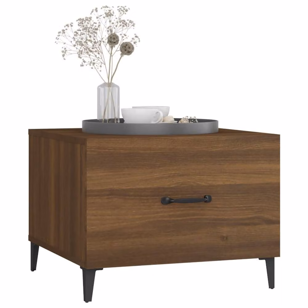 Berkfield Home Set of 2 Decorative Coffee Tables in Brown Oak with Metal Legs, W/D/H: 50 x 50 x 40 cm – 2