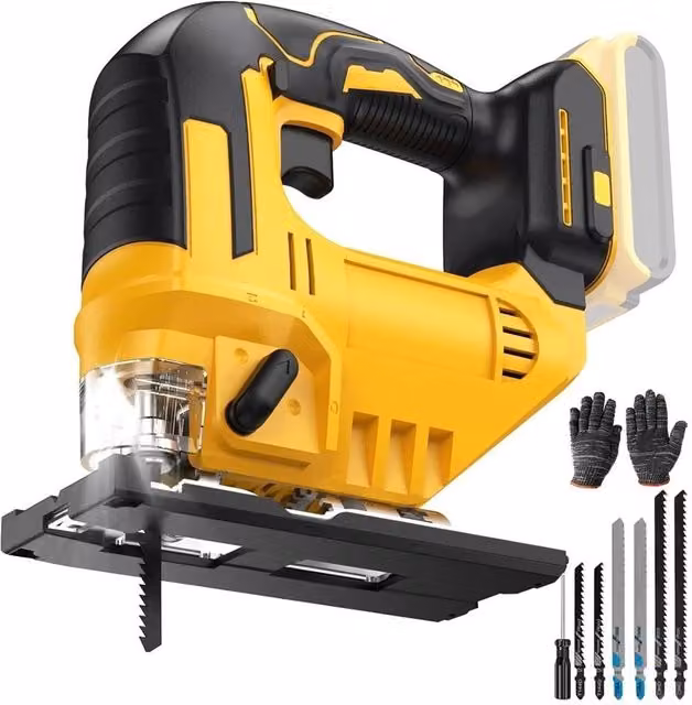 Ventryn Cordless 20V Yellow Woodworking Jigsaw with Bevel Cut Function
