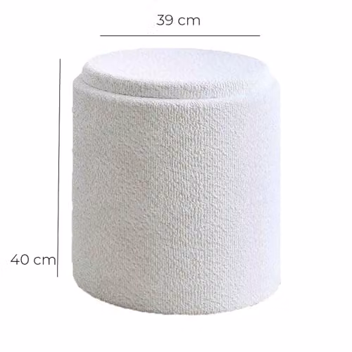 FABS Hailey Ivory Bouclé Round Ottoman, White Upholstered Pouffe, W/D/H: 39 x 39 x 40 cm – 2
