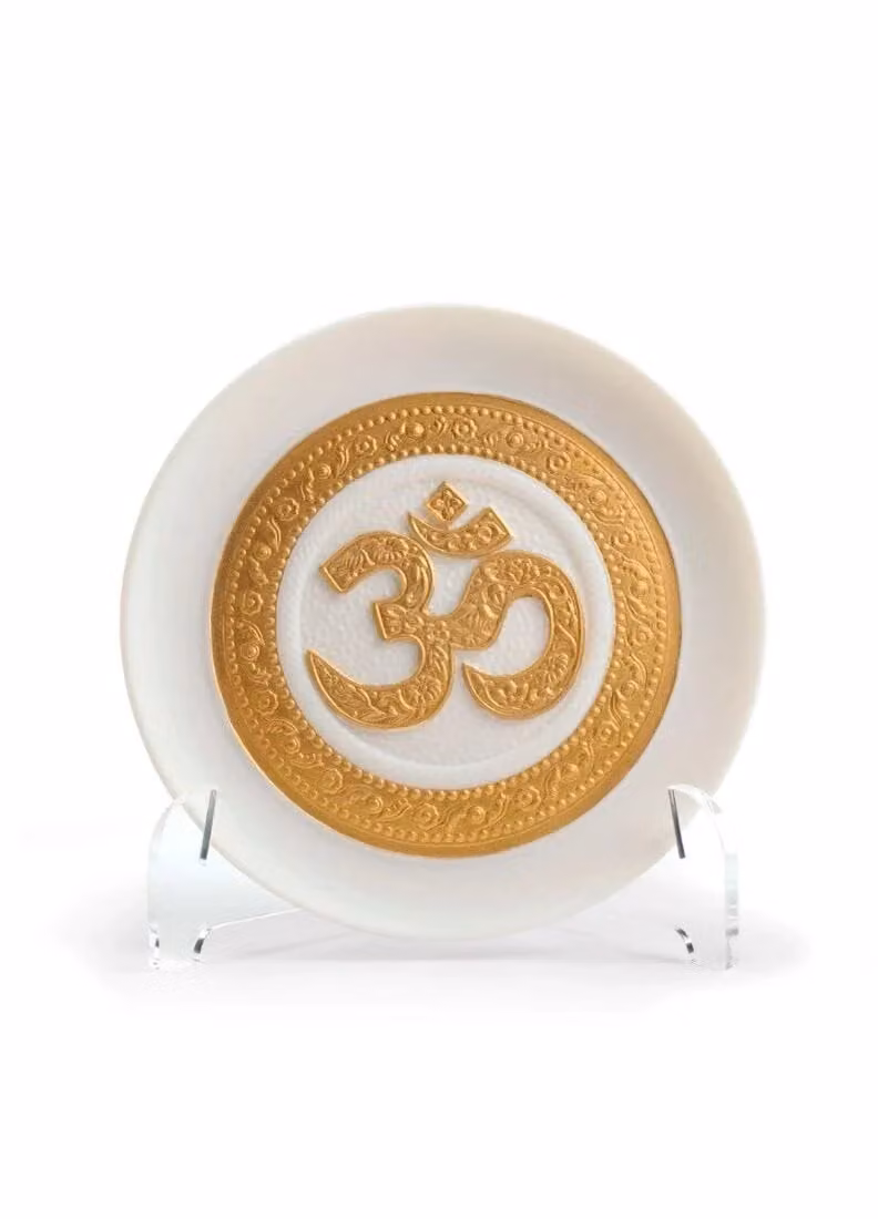 Lladró Om Decorative Porcelain Plate in Gold and White