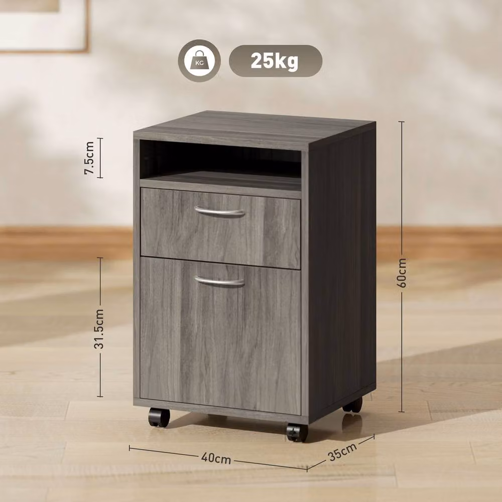 Rolipo Grey 2-Drawer Mobile Filing Cabinet and Printer Stand with Open Shelf – 5