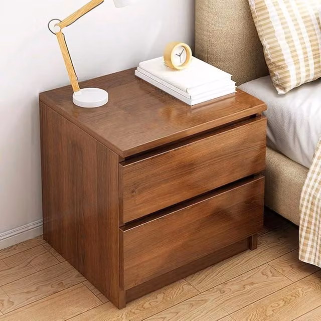 EONLION Modern Wooden 2 Drawer Bedside Table Cabinet in Brown – 1