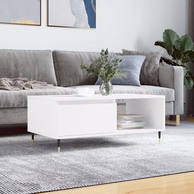 Berkfield Home Modern White Rectangular Coffee Table W/D/H: 90 x 50 x 36.5 cm – 1