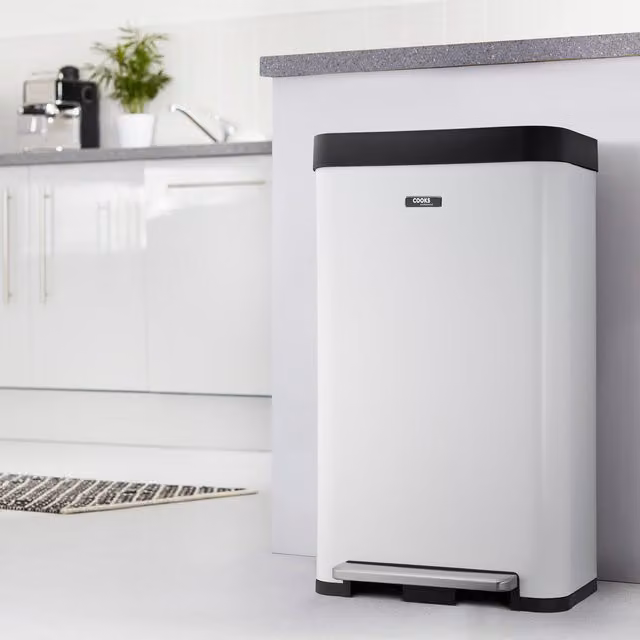 Cooks Professional 65L Single Compartment Recycle Pedal Bin with Soft Close, White