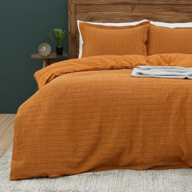 MHG Living Brown Waffle Duvet Cover and Pillowcase Set, Polycotton, 180 x 200 cm