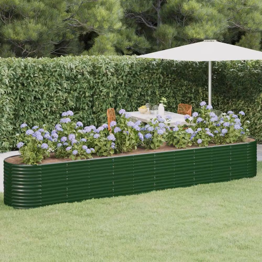 Berkfield Home Garden Powder-coated Steel Raised Bed in Green, W: 440 cm, D: 80 cm, H: 68 cm – 2