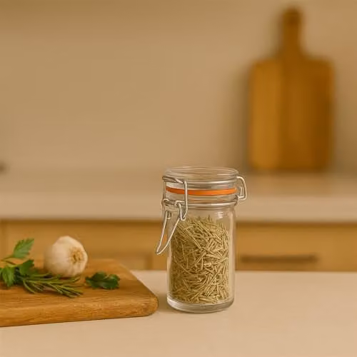 Argon Tableware Glass Spice Jars with Airtight Metal Clip Lids, Set of 3, 70ml, Transparent with Orange Seals – 4
