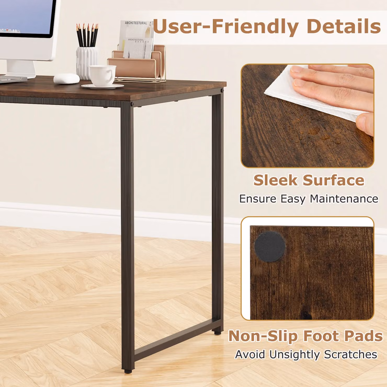 Costway Modern Home Office Computer Desk in Brown, W: 115 cm, D: 59 cm – 7