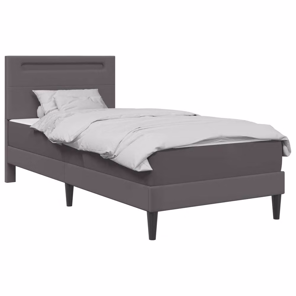 Berkfield Home Upholstered Grey Faux Leather Bed Frame with Under-Bed LED Strip Lights, W/D/H: 90 x 190 cm – 2