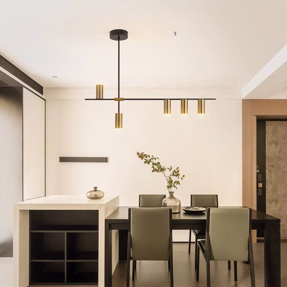 NIVOR 30W Dimmable LED Pendant Light with Remote Control, Black and Gold 5-Spotlight Suspended Hanging Lamp – 6