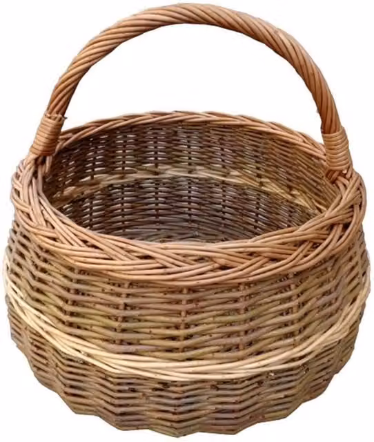 Red Hamper Wicker Round Shallow Shopping Basket in Brown
