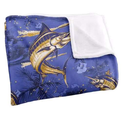 JQ Licensing Marlin Tiki Fishing Pattern 2 Super Soft Fleece Throw Blanket, White, W/D/H: 152 x 127 cm – 2