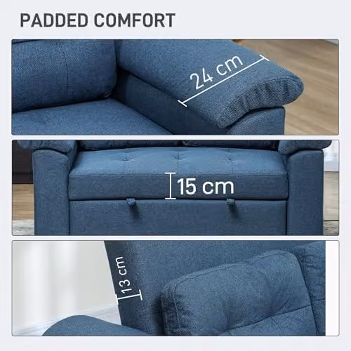 HOMCOM 2 Seater Click Clack Fabric Sofa Bed in Blue – 5